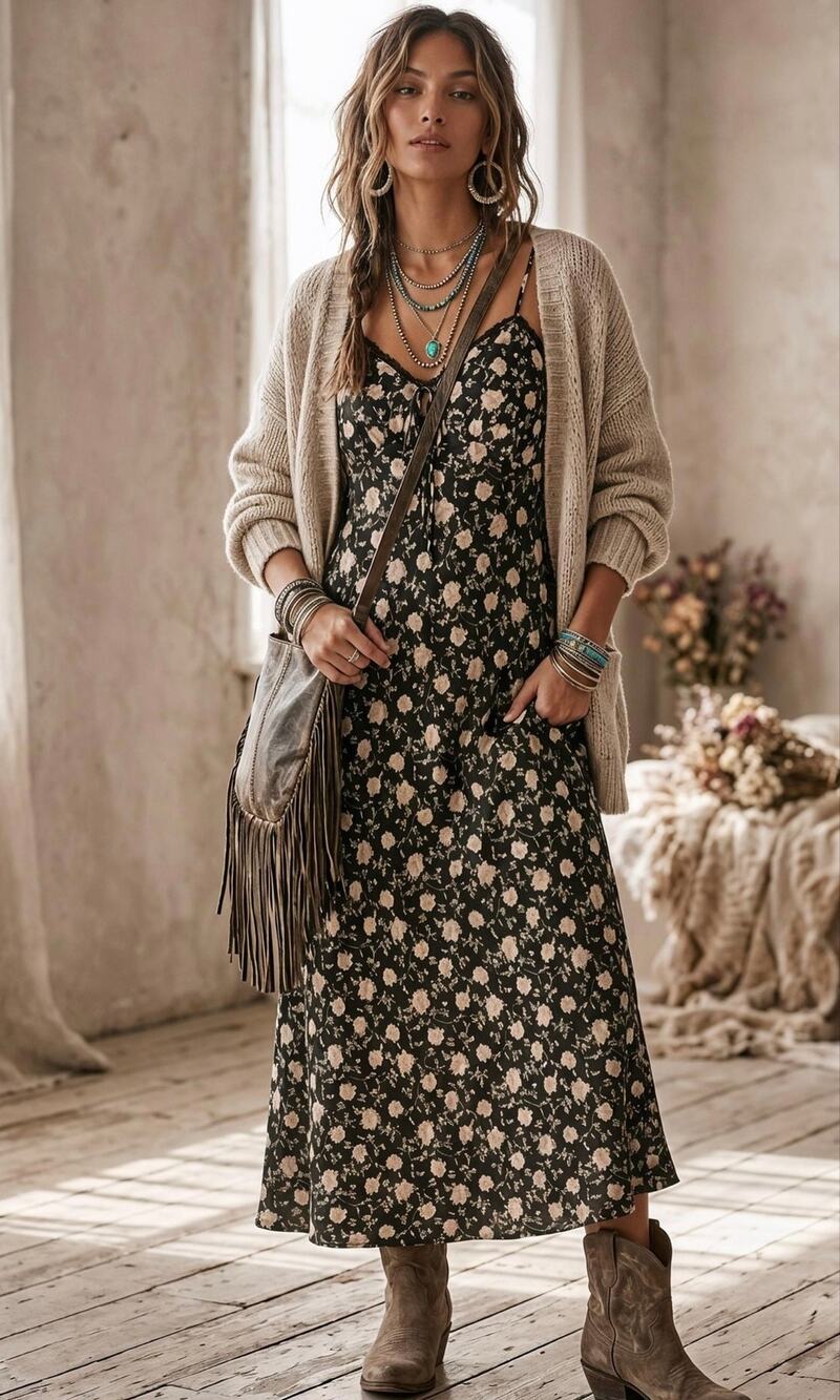In Loom Black Cottagecore Floral Lace Trim Coquette Midi Slip
 Dress Large